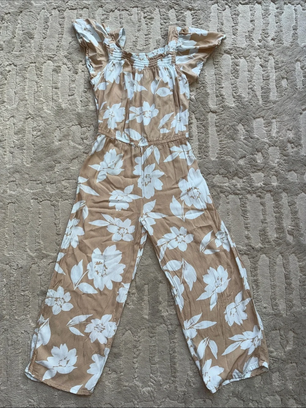 Carter's Beige Jumpsuit with White Floral Print 10 super soft viscose